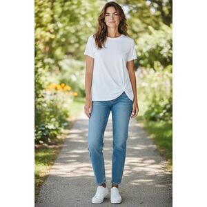 Xersion Womens White Textured Twist Front Tunic Tee Top‎ Shirt XL